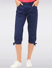 Charlene Cargo Stretch Capri with Adjustable Pulls at the Hem by Dash Clothing