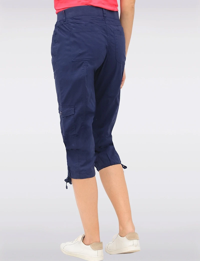 Charlene Cargo Stretch Capri with Adjustable Pulls at the Hem by Dash Clothing