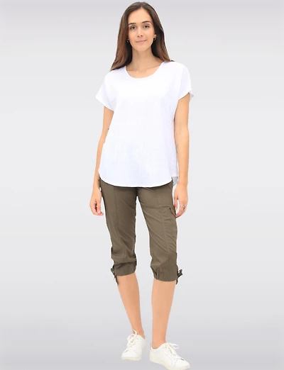 Charlene Cargo Stretch Capri with Adjustable Pulls at the Hem by Dash Clothing