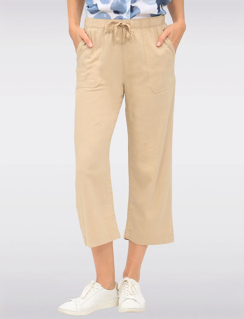 Pull-on Drawstring Waist Cotton Blend Wide Leg Capris With Pockets By Dash