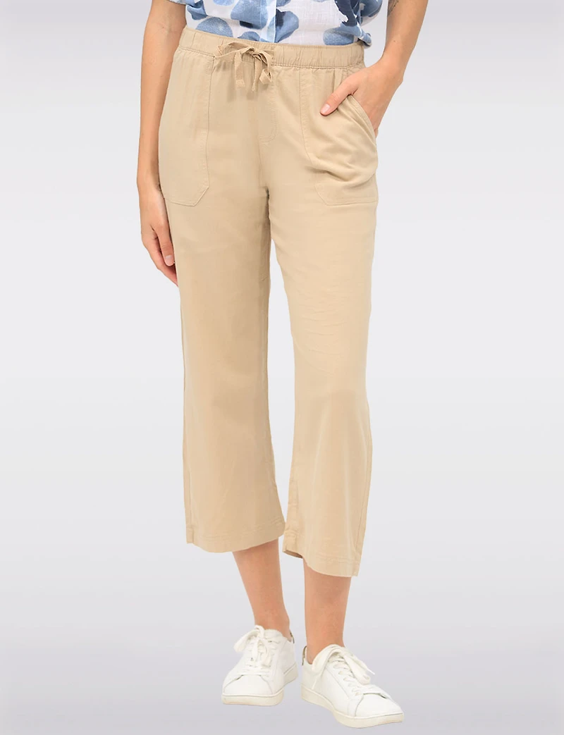 Pull-on Drawstring Waist Cotton Blend Wide Leg Capris With Pockets By Dash