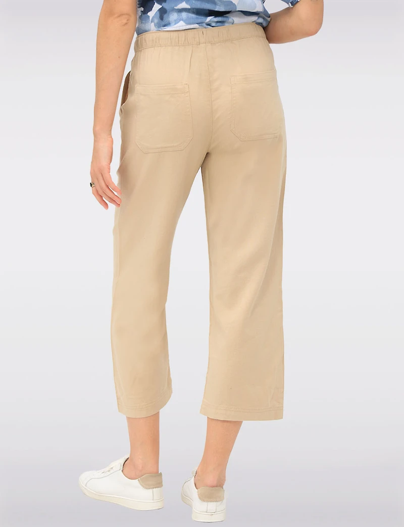 Pull-on Drawstring Waist Cotton Blend Wide Leg Capris With Pockets By Dash