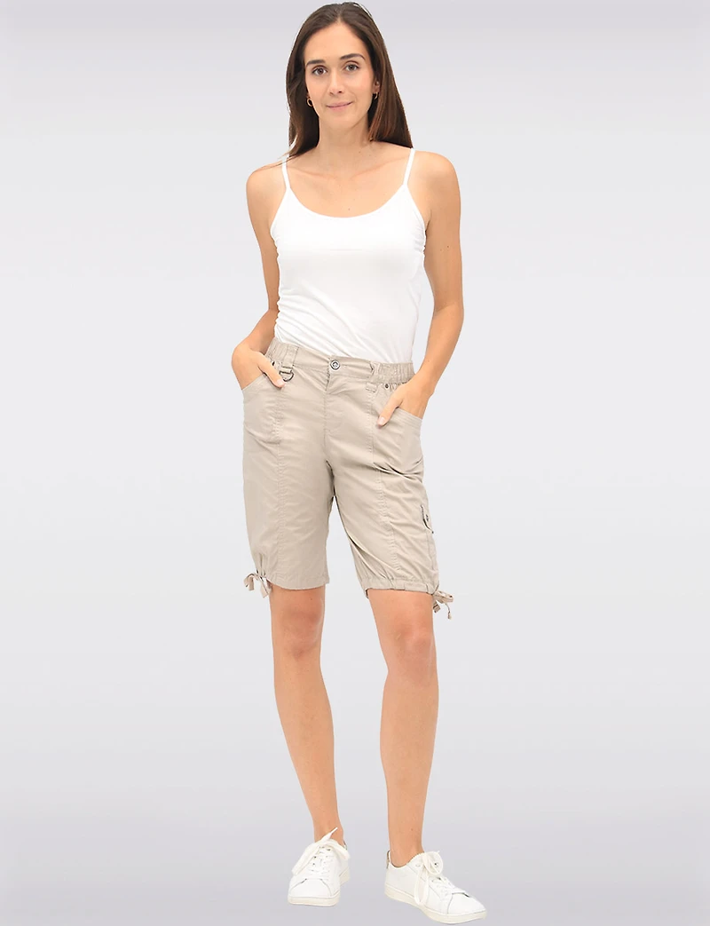 Comfort-Waist Cotton Cargo Bermuda Shorts with Drawstring Hem by Dash Clothing