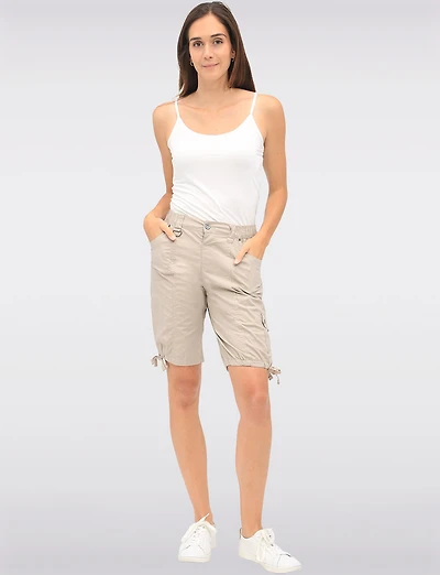 Comfort-Waist Cotton Cargo Bermuda Shorts with Drawstring Hem by Dash Clothing