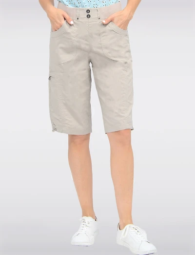 Vanessa Stretch Cotton Relaxed Bermuda  Shorts with Adjustable Hem by Dash