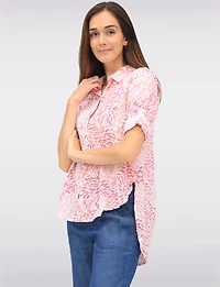 Textured Printed Button-Front Shirt with Three-Quarter Sleeve by Dash Clothing