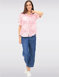 Textured Printed Button-Front Shirt with Three-Quarter Sleeve by Dash Clothing