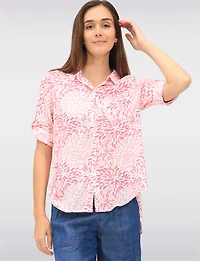 Textured Printed Button-Front Shirt with Three-Quarter Sleeve by Dash Clothing