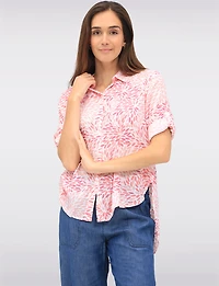 Textured Printed Button-Front Shirt with Three-Quarter Sleeve by Dash Clothing