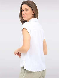 Cotton Button-Up Blouse with Shirt Collar Cuffed Sleeves & Chest Pocket by Dash