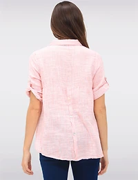 Cotton Textured Woven Blouse with Button Front & Adjustable 3/4 Sleeves by Erika