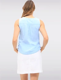 Solid Lightweight Cotton Sleeveless Top with Round Neck & Side Buttons by Erika