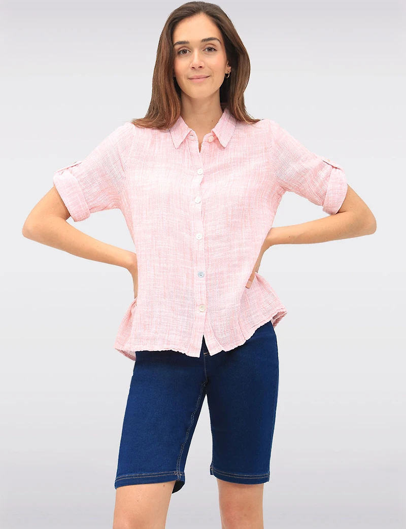 Cotton Stretch Pull-Up Dark Wash Denim Bermuda with Back Pockets by Erika