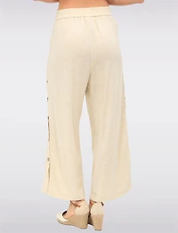 Pull-on Linen Blend Side Button Front Pleats Wide-Leg Pants by Julia Paradis