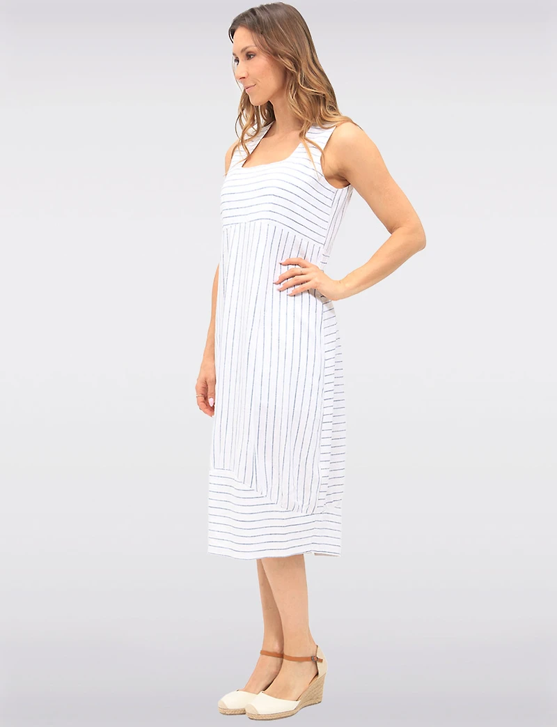 Sleeveless Striped Square Neck Dress with Pockets & Back Slit by Julia Paradis
