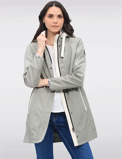 Vegan Breathe-Tech® Straight Cut Versatile Raincoat With Plaid Detail by Saki