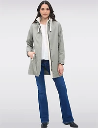 Vegan Breathe-Tech® Straight Cut Versatile Raincoat With Plaid Detail by Saki