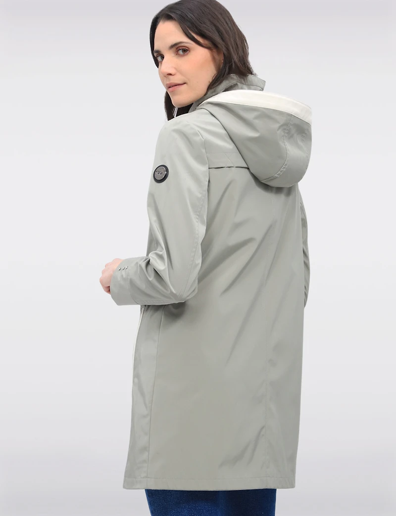 Vegan Breathe-Tech® Straight Cut Versatile Raincoat With Plaid Detail by Saki