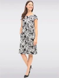 Tropical Leaf Print Slim Fit Cap Sleeve Knee-Length Dress by Vamp