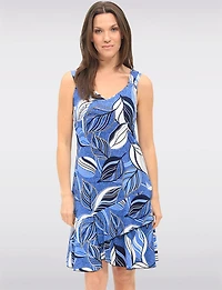 Asymmetrical Two-Tiered Sleeveless V-Neck Denim Printed Dress by Amani Couture
