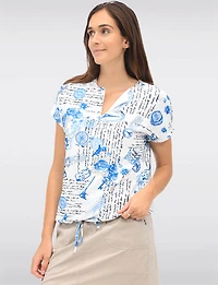 Paris-Inspired Rib Knit Short Sleeve Top with Drawstring Hem by Amani Couture