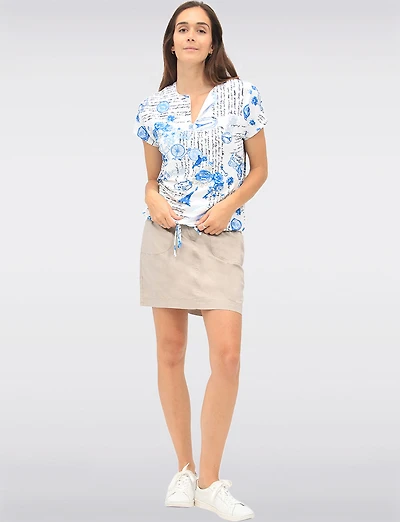 Paris-Inspired Rib Knit Short Sleeve Top with Drawstring Hem by Amani Couture