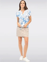 Paris-Inspired Rib Knit Short Sleeve Top with Drawstring Hem by Amani Couture