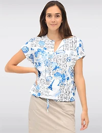 Paris-Inspired Rib Knit Short Sleeve Top with Drawstring Hem by Amani Couture