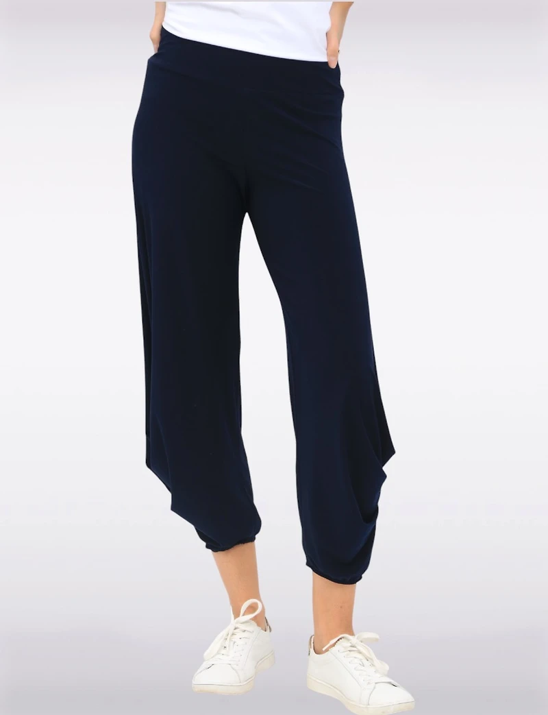 Chic Relaxed Fluid Drape Harem Pants by Amani Couture