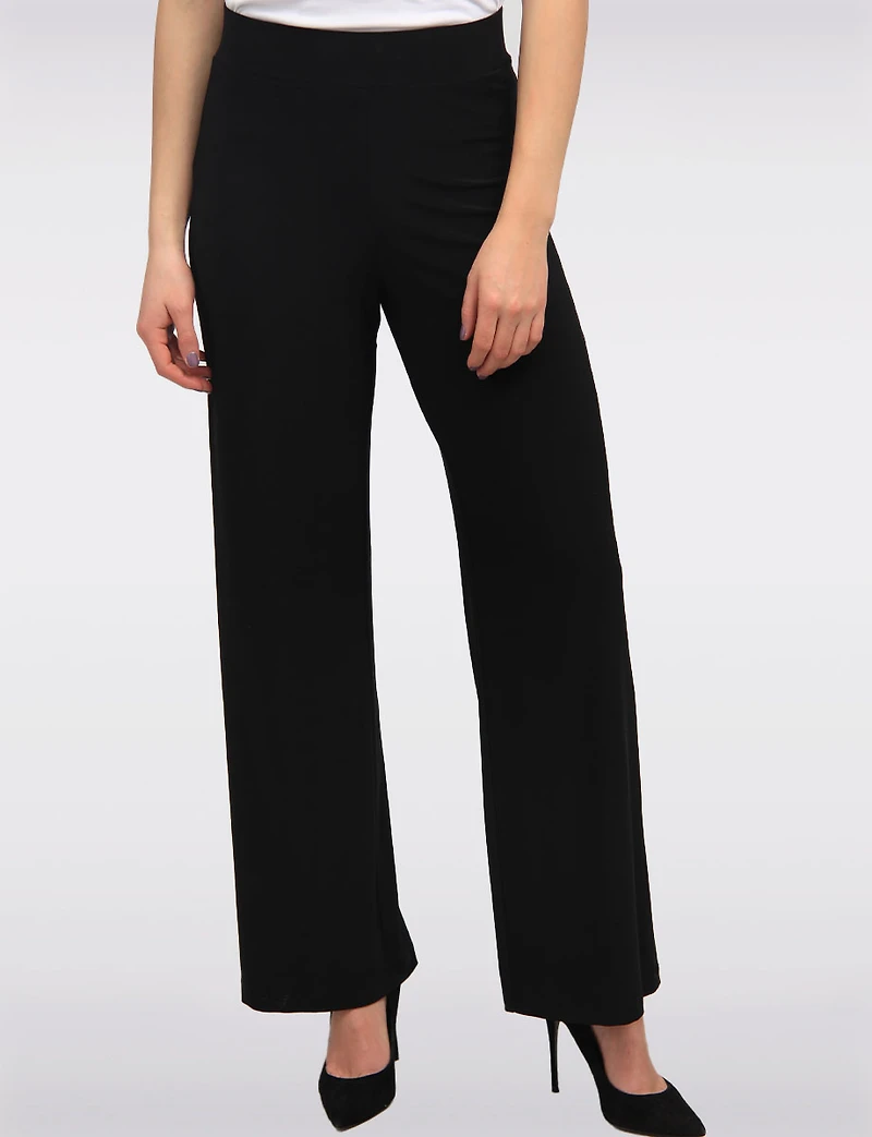 Black High-Rise Loose Fit Wide-Leg Stretch Palazzo Pants by Amani Couture