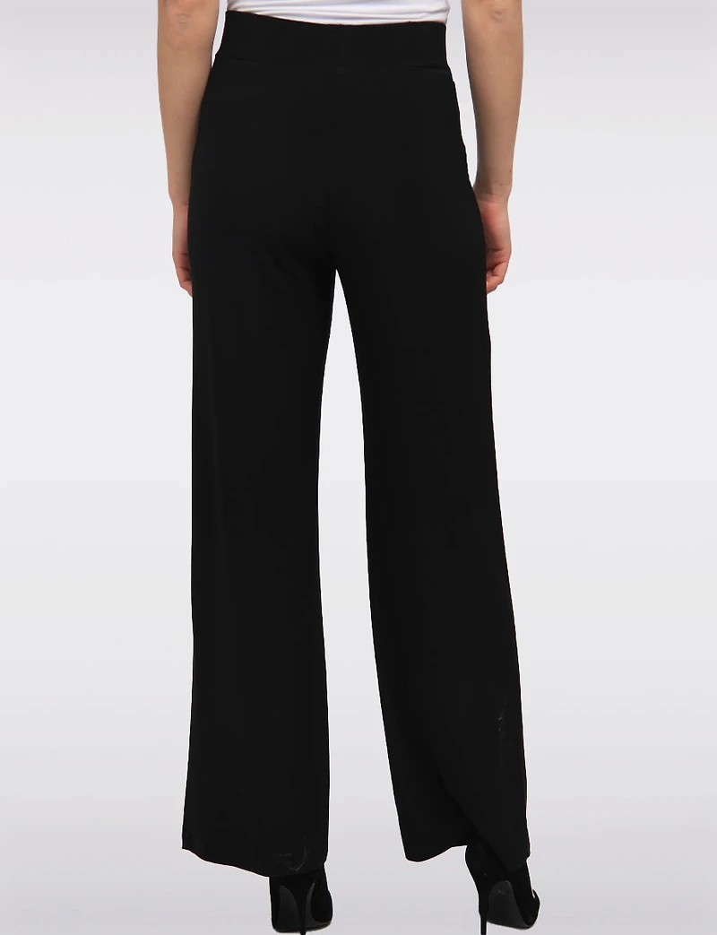 Black High-Rise Loose Fit Wide-Leg Stretch Palazzo Pants by Amani Couture