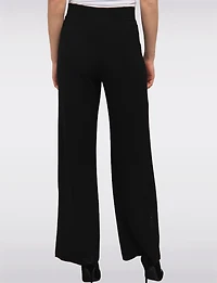 Black High-Rise Loose Fit Wide-Leg Stretch Palazzo Pants by Amani Couture