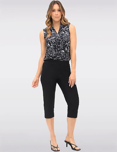 High Rise Pull-On Capris With Two Front Square Pockets By Amani Couture