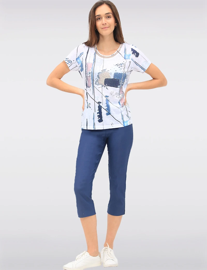 High Rise Pull-On Capris With Two Front Square Pockets By Amani Couture