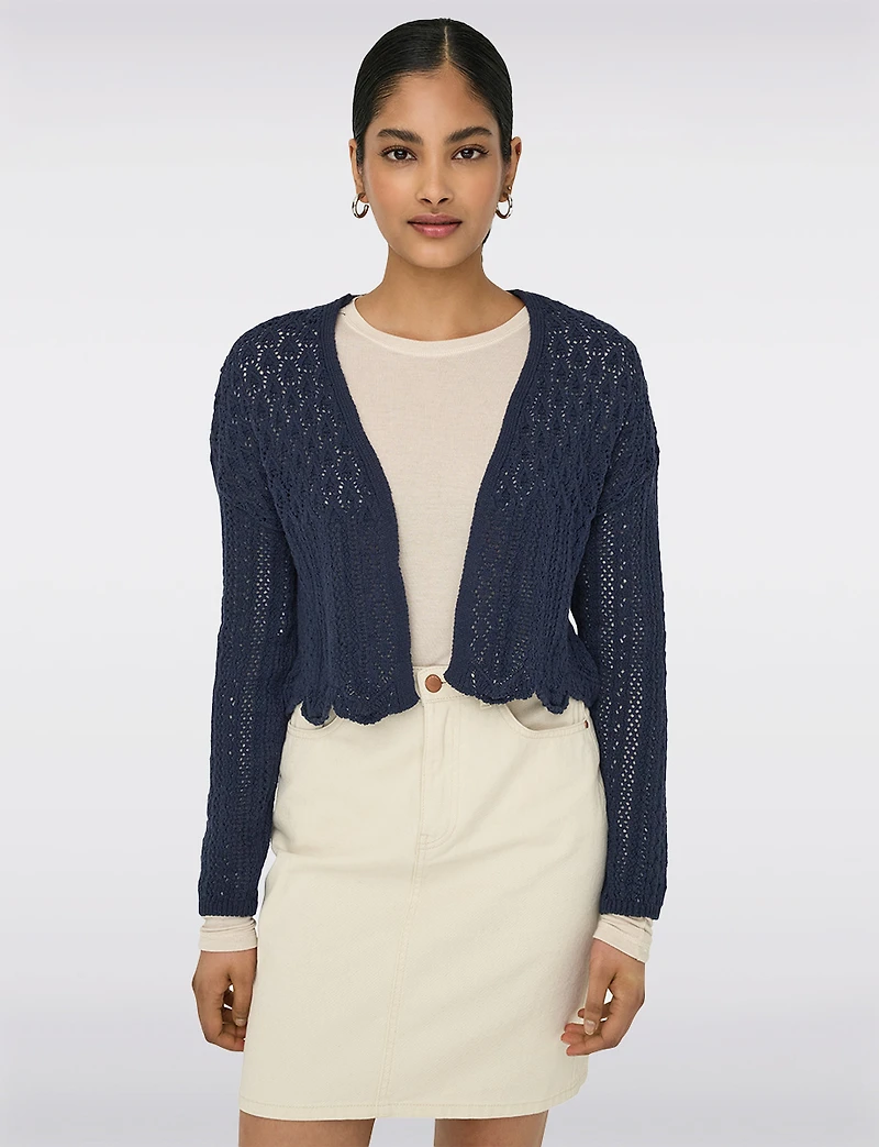 Elegant Cropped Cotton Knit Cardigan With Modern Open-Front Design by Only