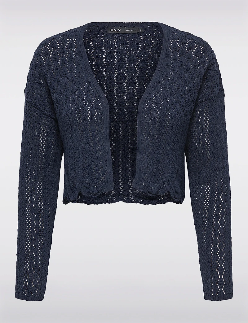 Elegant Cropped Cotton Knit Cardigan With Modern Open-Front Design by Only