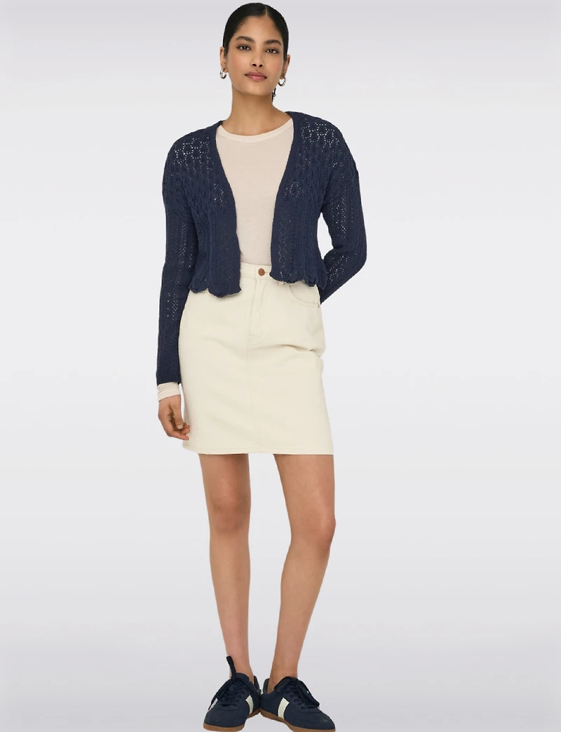 Elegant Cropped Cotton Knit Cardigan With Modern Open-Front Design by Only