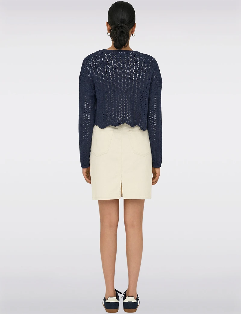 Elegant Cropped Cotton Knit Cardigan With Modern Open-Front Design by Only