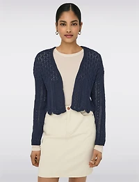 Elegant Cropped Cotton Knit Cardigan With Modern Open-Front Design by Only
