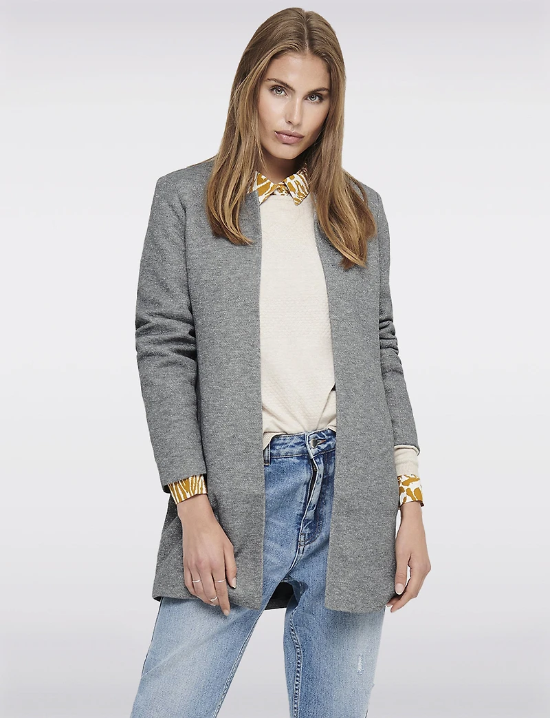 Straight Cut Open Front Cotton Blend Heathered Coatigan by ONLY