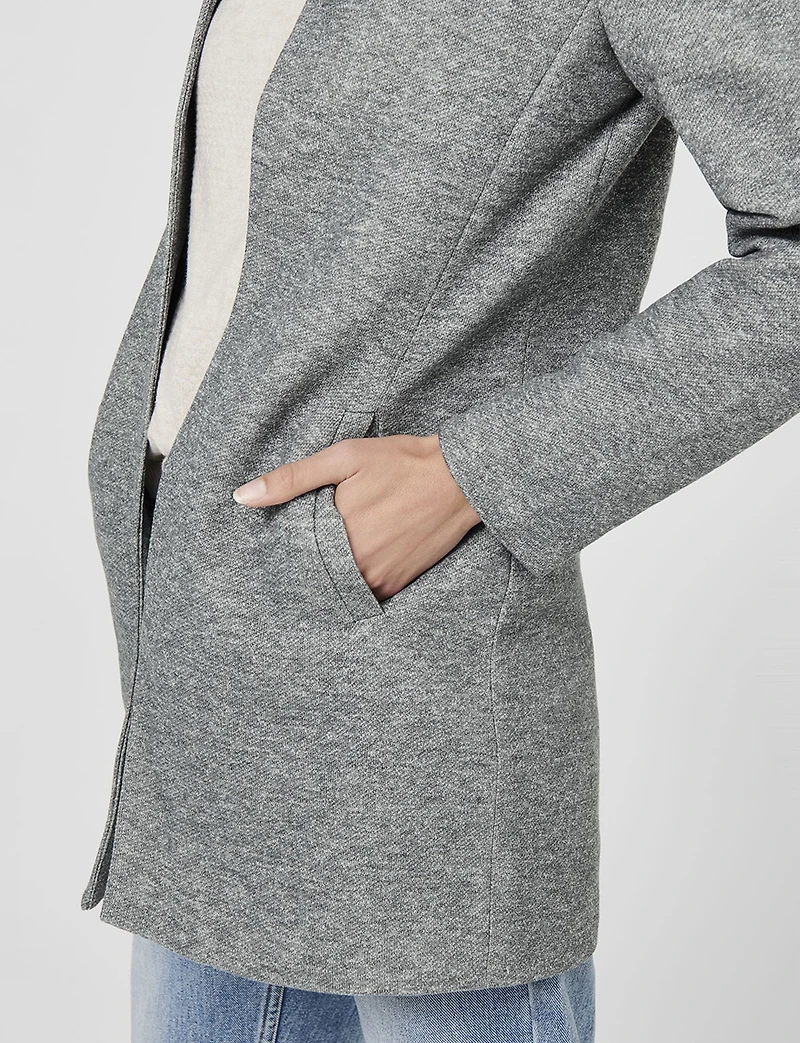 Straight Cut Open Front Cotton Blend Heathered Coatigan by ONLY