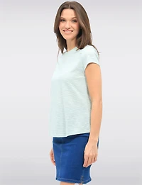 Striped Cotton-Blend Short Sleeve Top with Shoulder Button Accents by GWV