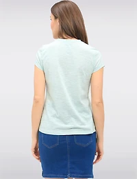 Striped Cotton-Blend Short Sleeve Top with Shoulder Button Accents by GWV