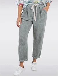 Chic Linen Blend Solid Belted Pants With Front Pockets By Froccella