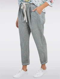 Chic Linen Blend Solid Belted Pants With Front Pockets By Froccella