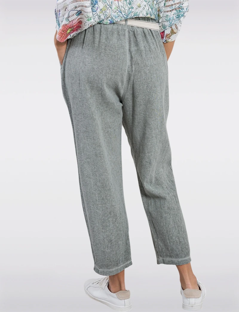 Chic Linen Blend Solid Belted Pants With Front Pockets By Froccella
