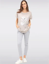 Cotton-Linen Floral Embroidered Top with Adjustable Drawstrings by Froccella