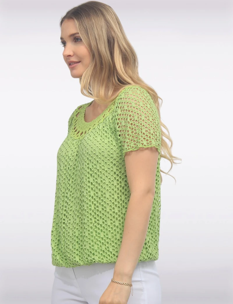 Crochet Knit Short Sleeve Round Neck Top by Froccella