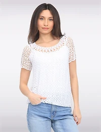 Crochet Knit Short Sleeve Round Neck Top by Froccella