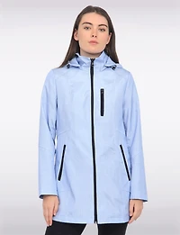 Straight Cut Striped Detachable Hooded Water-Resistant Coat by Portrait